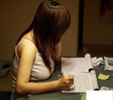 Big brunette asian breasts studying.